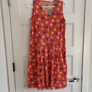 Coral Floral Sleeveless Button-Front Dress | Cotton